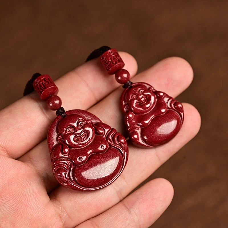 真品辰砂朱砂天然朱砂【律琵】笑口常开大肚佛公吊坠