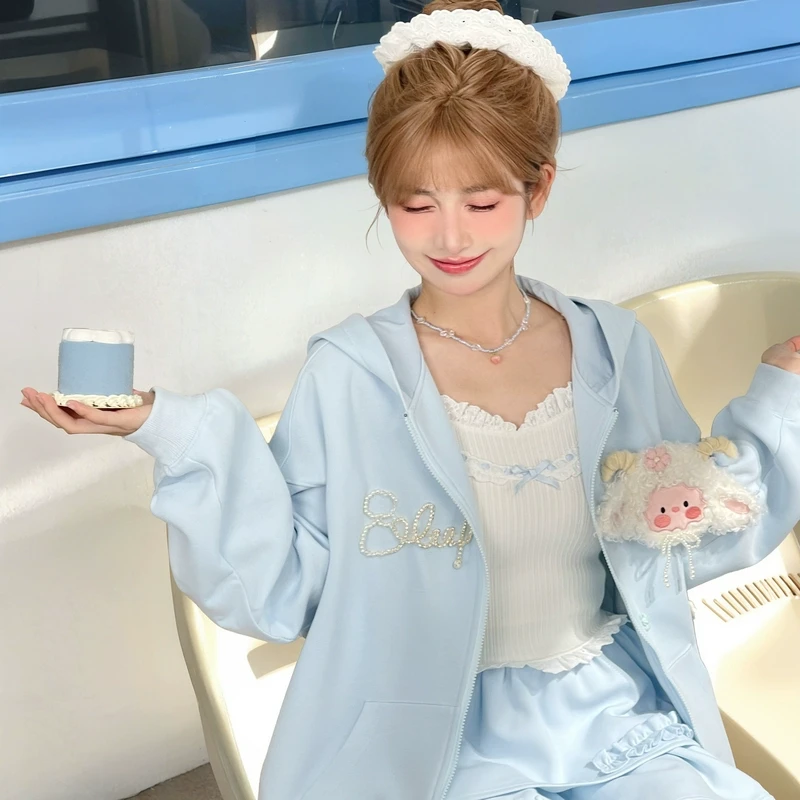 森女部落原创甜美风可爱小羊闺蜜连帽外套女2025春季新款