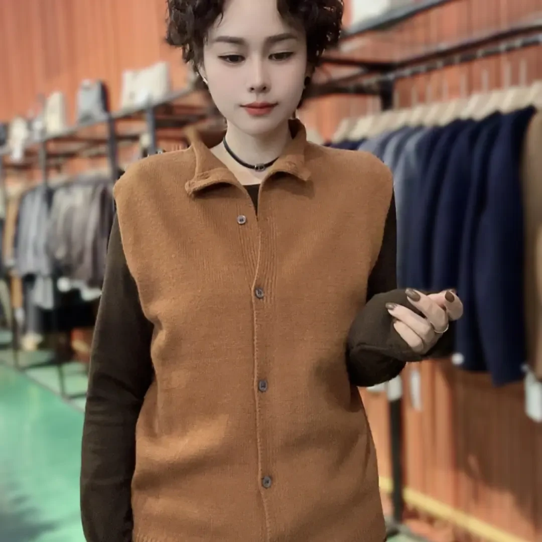 复古减龄单排扣长袖针织马甲秋冬百搭内搭上衣