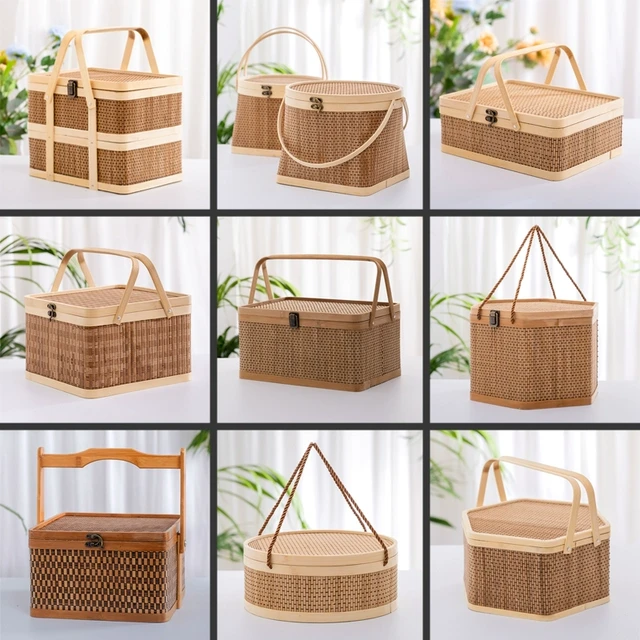 竹编手提篮特产水果食品婚丧还礼品乔迁做寿生日包装端午春节礼盒