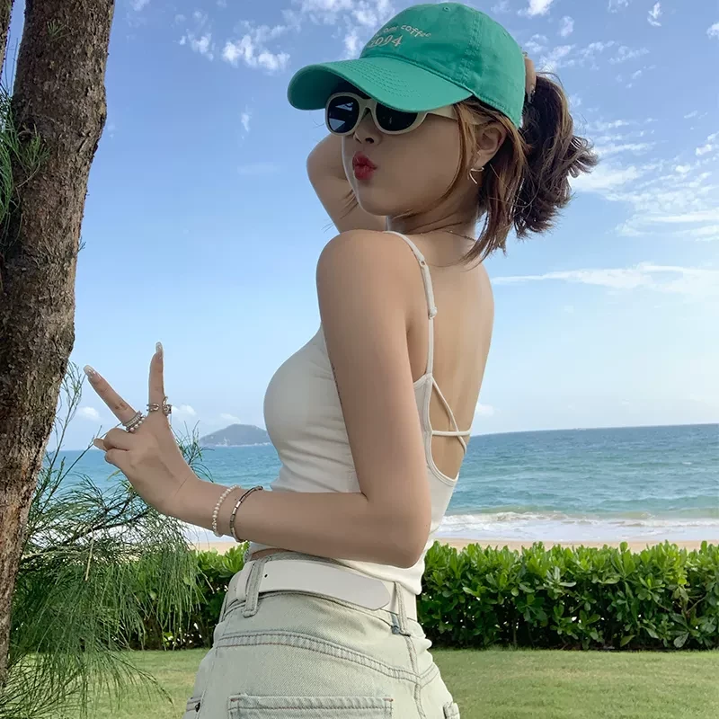 美背吊带背心女2025新款带胸垫内搭文胸一体白色甜辣小上衣夏外穿
