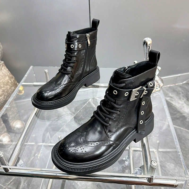【现货】2024秋冬季新款英伦风复古马丁靴机车靴高级感短靴573-3