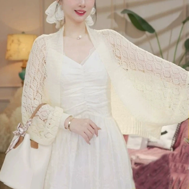 夏季针织镂空披肩女外搭配连衣裙空调房护肩显瘦透气防晒薄款坎肩