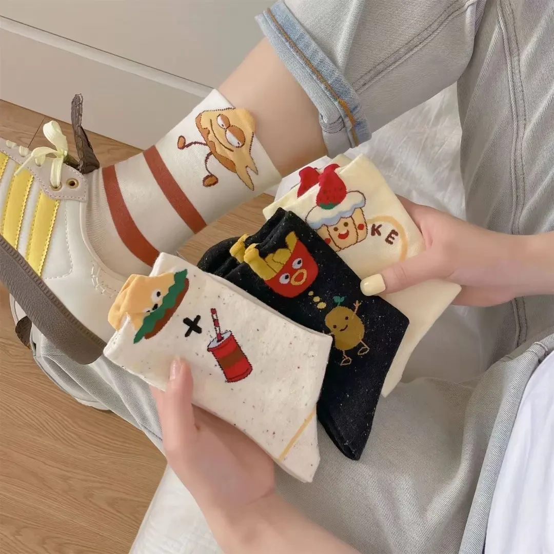 搞怪可爱袜子女中筒袜春秋款日系卡通个性网红款薯条长袜夏天G3