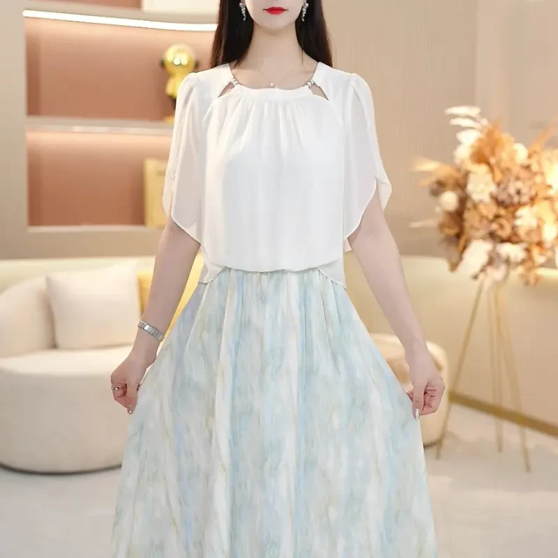 2025夏季新款连衣裙中长款气质中式收腰印花修身女装连衣裙