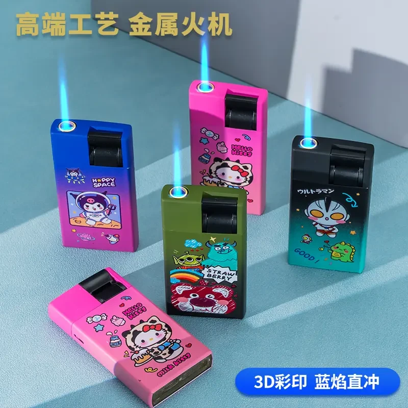 新款网红创意打火机杠杆点火充气直冲防风打火机蓝焰卡通男士高档