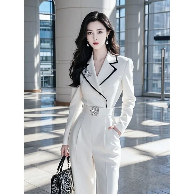 小香风套装轻奢高级感女人味春款白色连裤2025超火连裤