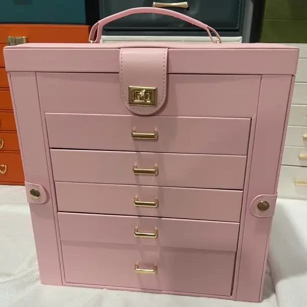 首饰盒/箱 【瑕疵货处理介意勿拍】六层大容量绒布首饰盒带镜子抽屉