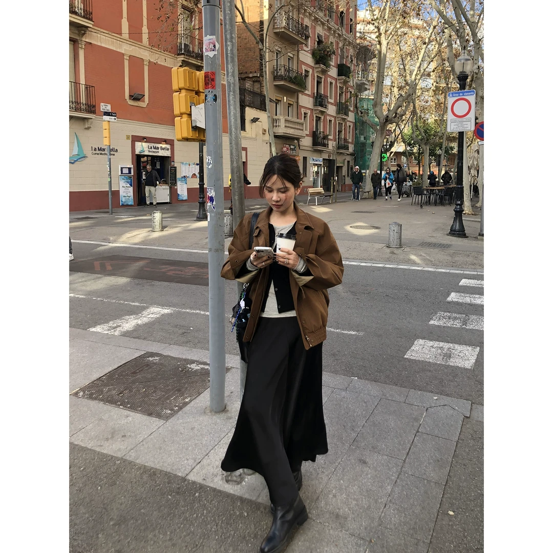 WXLSTUDIO 2/10 Grandpacore  复古飞行员夹克钉珠半裙套装