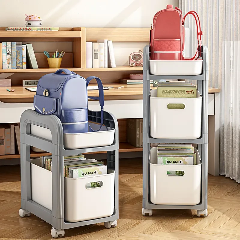 书包置物架可移动家用多层小推车落地桌底下带轮放书本收纳架神器