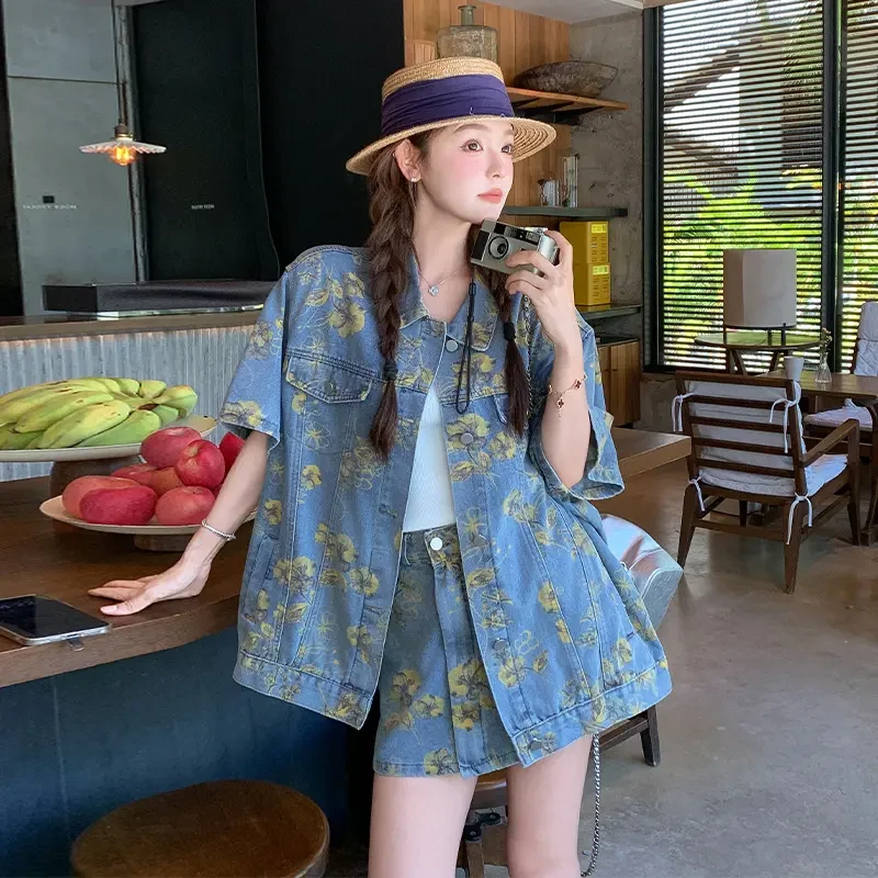 碎花小香风牛仔外套短裙套装2025新款女夏薄款小个子一整套988#