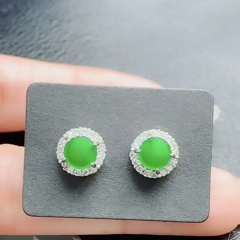 ED151天然翡翠A货满绿无事牌耳钉精致百搭时尚气质多样性发