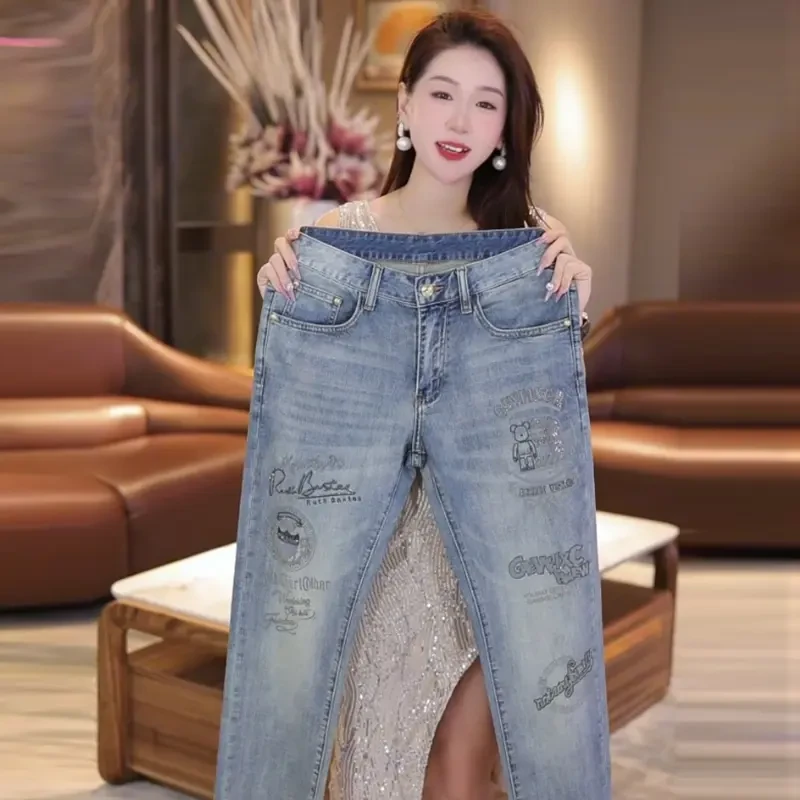 夏季弹力修身小直筒男士欧版轻奢牛仔裤时尚百搭显瘦薄款烫钻长裤