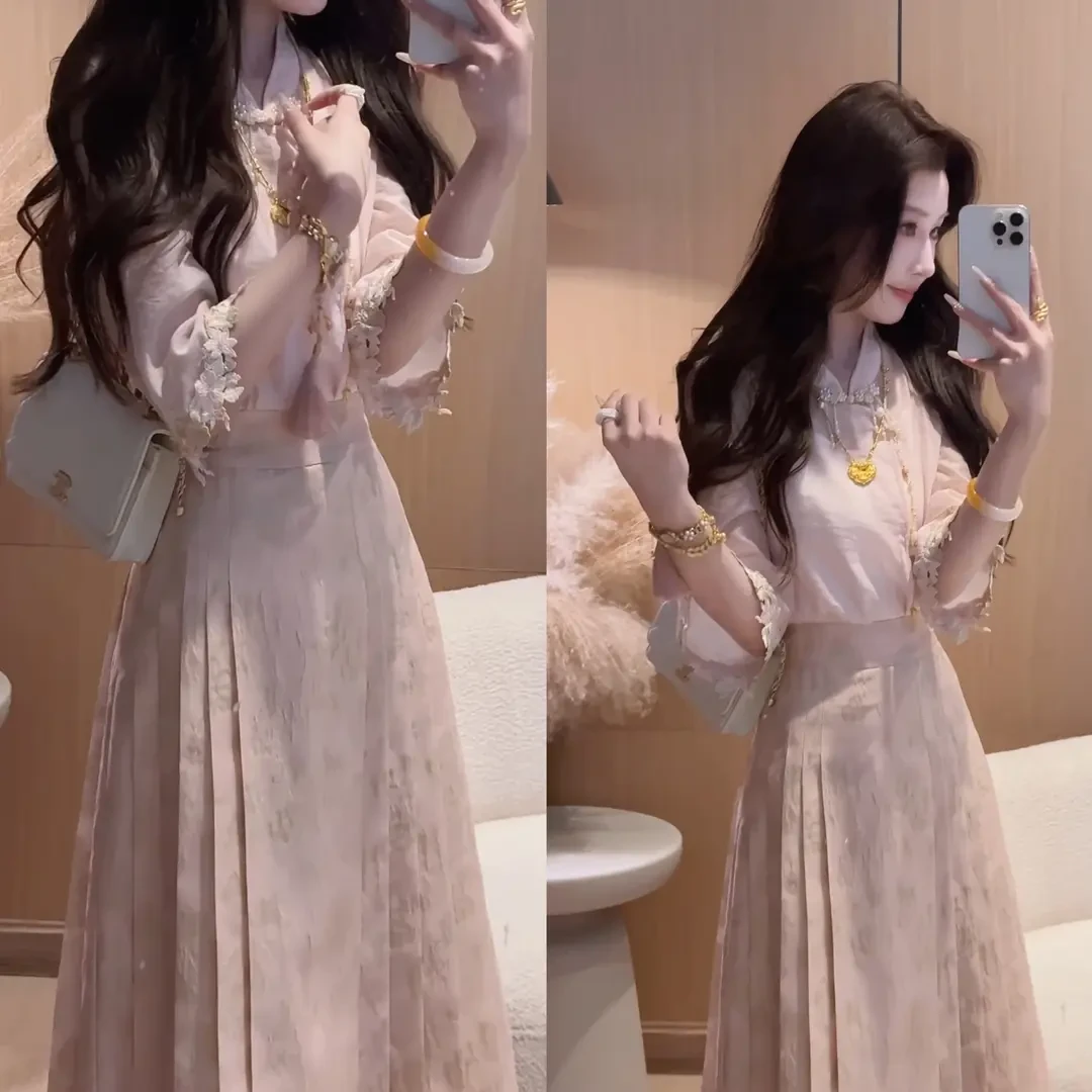 《繁花似锦》【一步一欢喜】气质如兰绣花衬衣织金高腰显瘦马面裙子潮