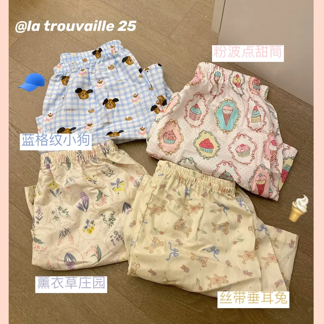 2025年新款可爱卡通甜美印花少女短裤睡裤女夏季直筒休闲遛弯裤子