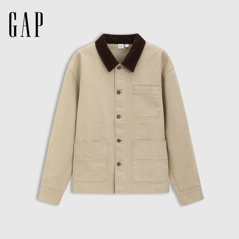 Gap男装2025春季新款纯棉撞色拼接翻领外套时髦百搭夹克723094
