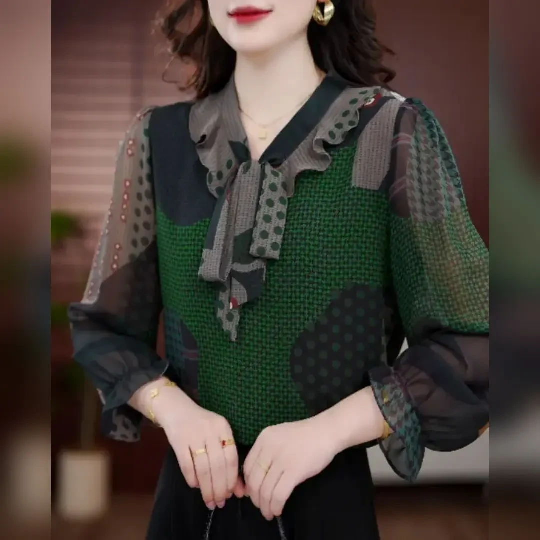 妈妈装春装丝滑打底小衫纱袖上衣服2025新款洋气衬衫中老年女春秋