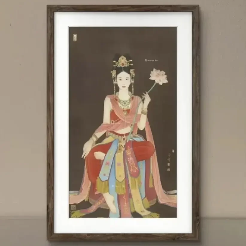仕女图《中国红》拓底装裱带框适合客厅悬挂装饰