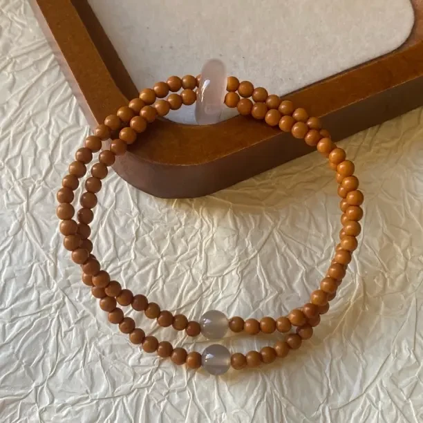 中式国风烟紫灰双圈橄榄核串珠手链小众复古高级感手饰