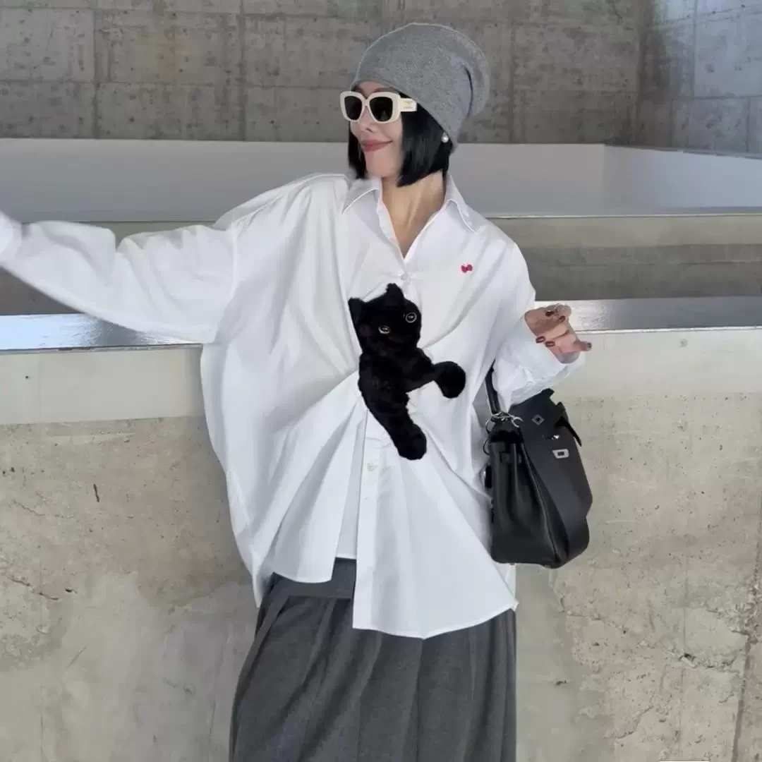 【黑猫白衬衫】2025春新款衬衫宽松女