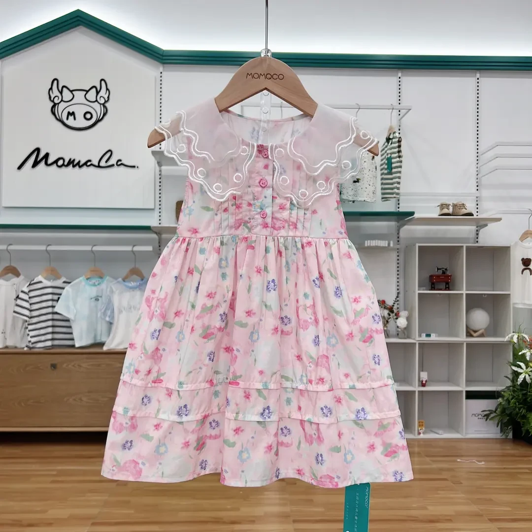 MOMOCO童装夏天入夏女童新款甜美网纱娃娃领连衣裙77630476038