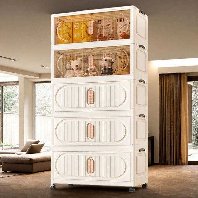 大75面宽多层折叠收纳柜免安装杂物玩具储物箱厨房置物架儿童衣柜