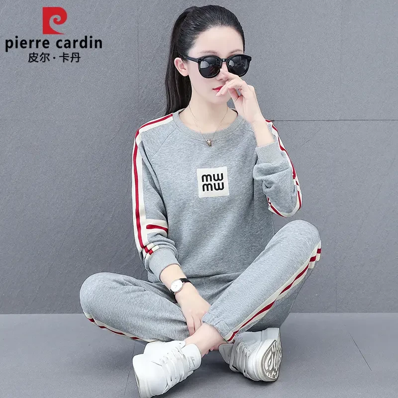 皮尔卡丹新款春秋季休闲运动套装女款显瘦圆领时尚减龄长袖两件套