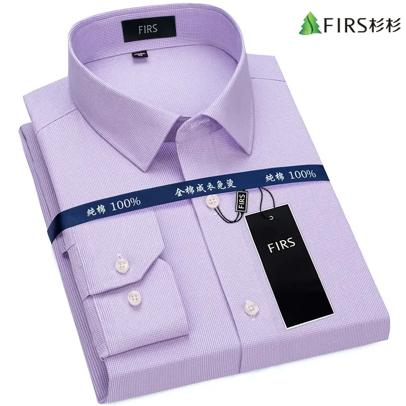 杉杉新款春装免烫细格纹长袖衬衫男款纯棉格子休闲高档男士衬衣