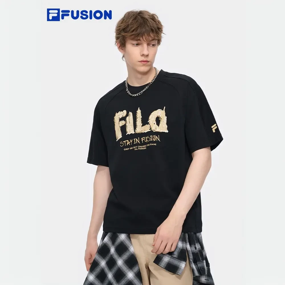 Fila/斐乐FUSION男士针织短袖衫新款圆领宽松纯棉T恤T11M513101F