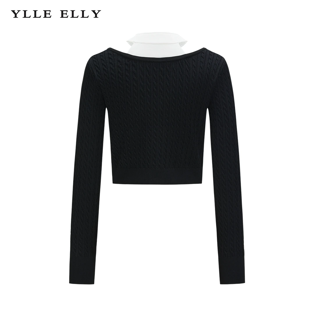 【小熊专属】新中式针织衫2024早春新款假两件拼接上衣