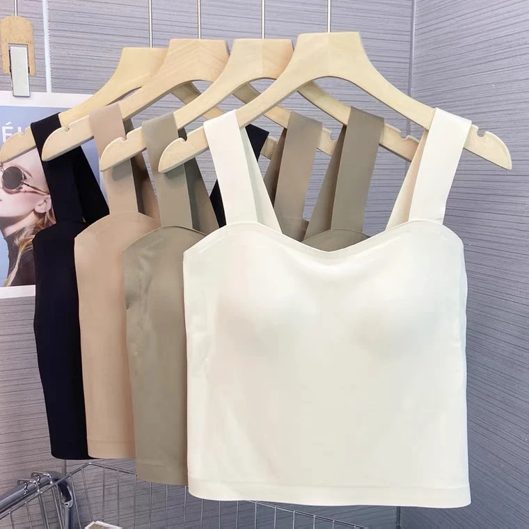 2025春夏新款冰丝宽肩带固定常规款舒适百搭少女背心气质显瘦上衣