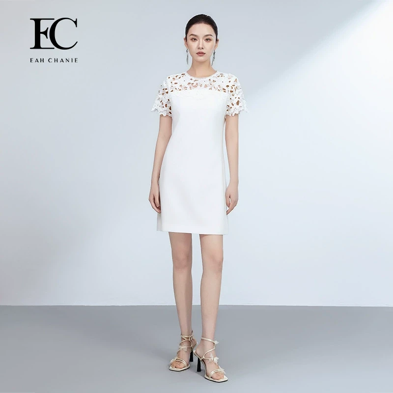 【东方美学】奕辰2025夏季新款法式蕾丝短袖连衣裙优雅9828DL304