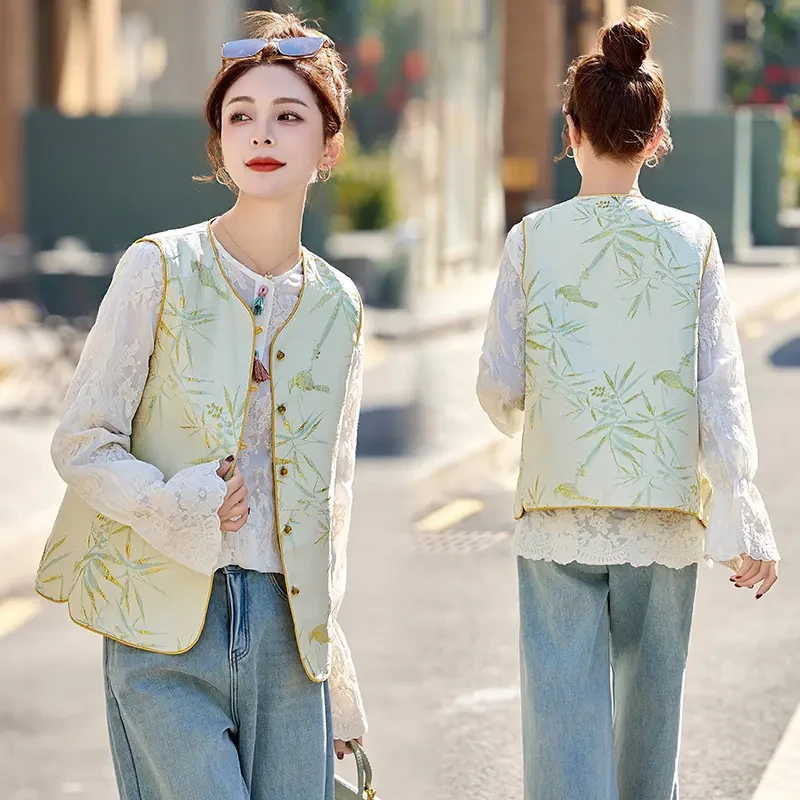 新中式国风衬衫马甲套装女2025年春季新款复古蕾丝打底衬衣两件套