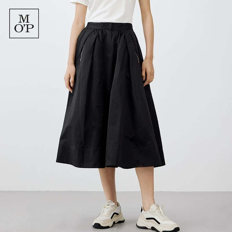 Marc O'Polo/MOP【商场同款】尼龙中长款大码A字型半身百褶裙女