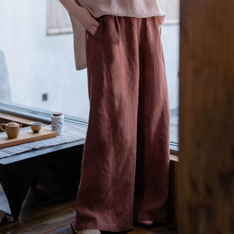 重磅砂洗亚麻质朴轻薄透气显瘦百搭休闲直筒裤 明天不营业 二