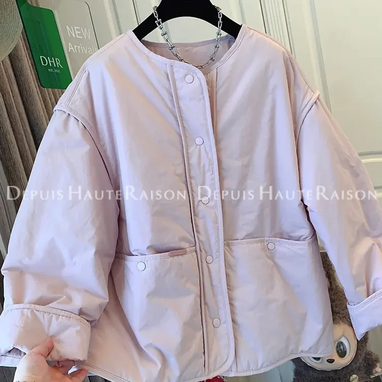 超好看韩版圆领夹棉外套女冬季宽松休闲小个子棉服