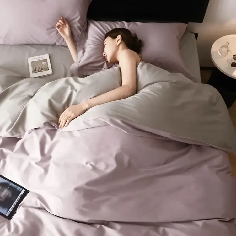 【秋冬款】轻奢简约A类长绒棉全棉双拼床上用品四件套床单床笠款