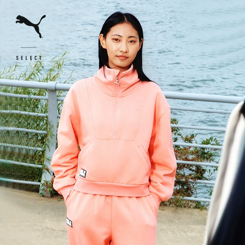 PUMA彪马 新款女流光风廓形加绒保暖拉链连帽休闲卫衣 631553