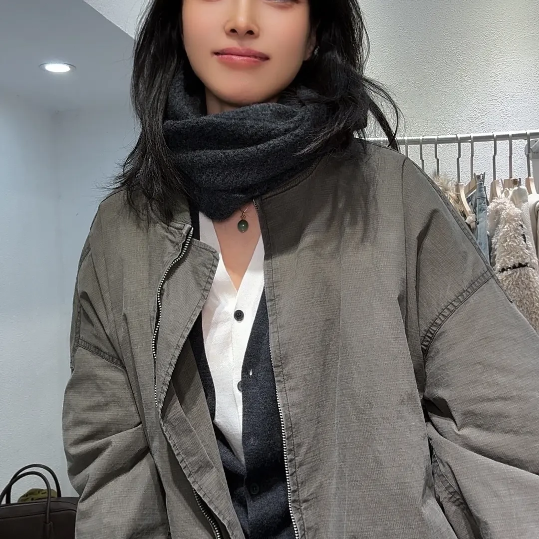 Min Studio复古感高级感洗水做旧斜纹肌理感棉服洋气外套