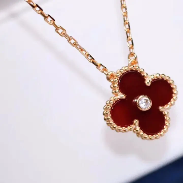 坠链均925银合成锆石 经典四叶草纯银镀K金不易掉色锁骨链女