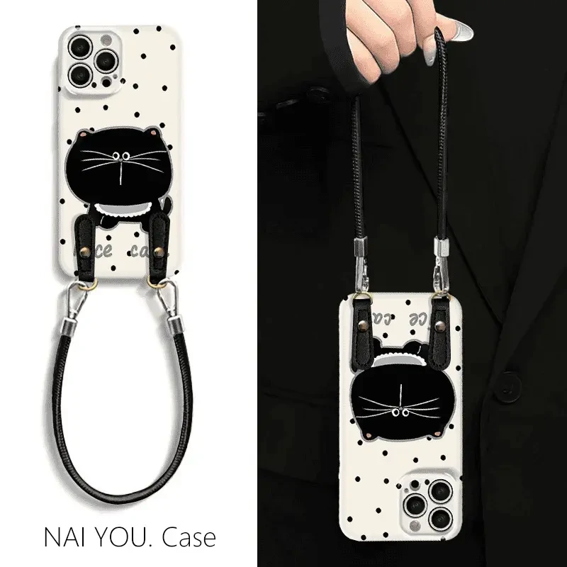 波点小猫适用于苹果16promax/15/14华为P70vivooppo菲林手机软壳