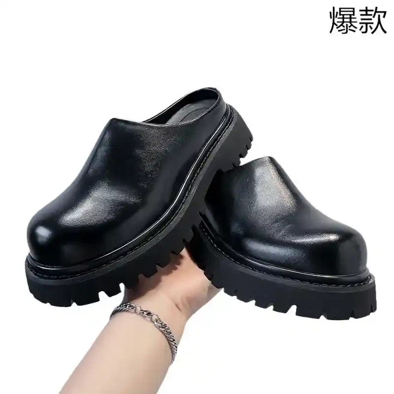 一脚蹬大头英伦包头半拖德比皮鞋男懒人鞋厚底户外半托外出潮男鞋