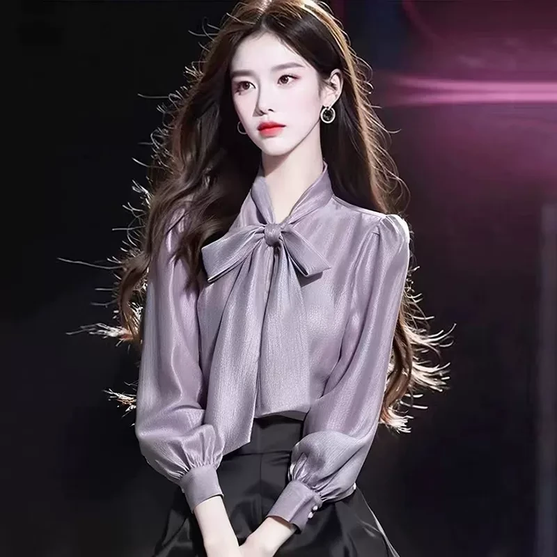 专柜商场撤回国际大牌剪标女装法式蝴蝶结飘带长袖雪纺衬衫上衣潮
