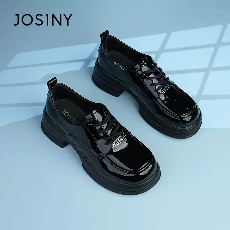 卓诗尼厚底法式单鞋女春秋新款英伦风小皮鞋配裙子粗跟乐福鞋女款