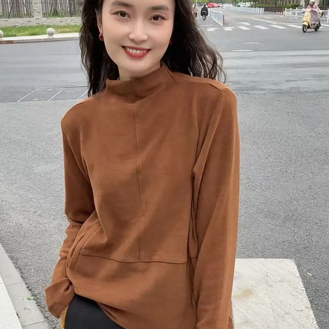 1396-半高领休闲风长袖纯色立领T恤保暖内搭打底衫针织