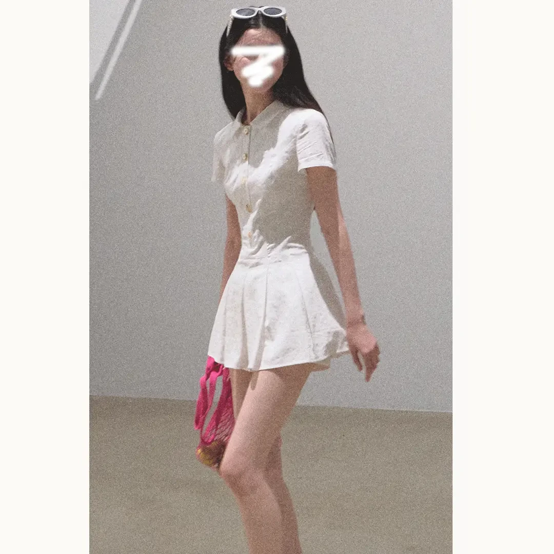 "风像个少女" 全棉学院风竖纹肌理感衬衫连衣裙百褶裙子配短裤女