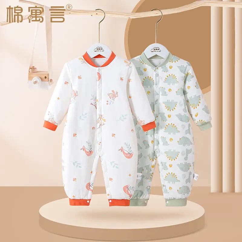 秋冬季婴儿衣服外出服夹棉连体衣宝宝爬服长袖加厚新生儿加棉哈衣