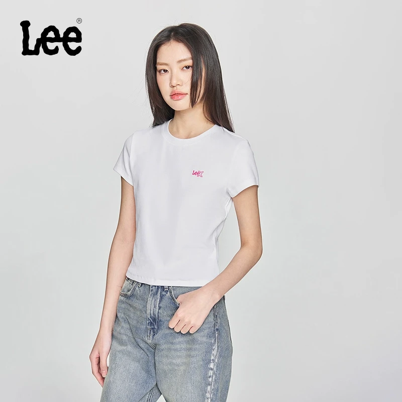 Lee25早春修身版型圆领刺绣小Logo女短袖T恤潮LWT009873207