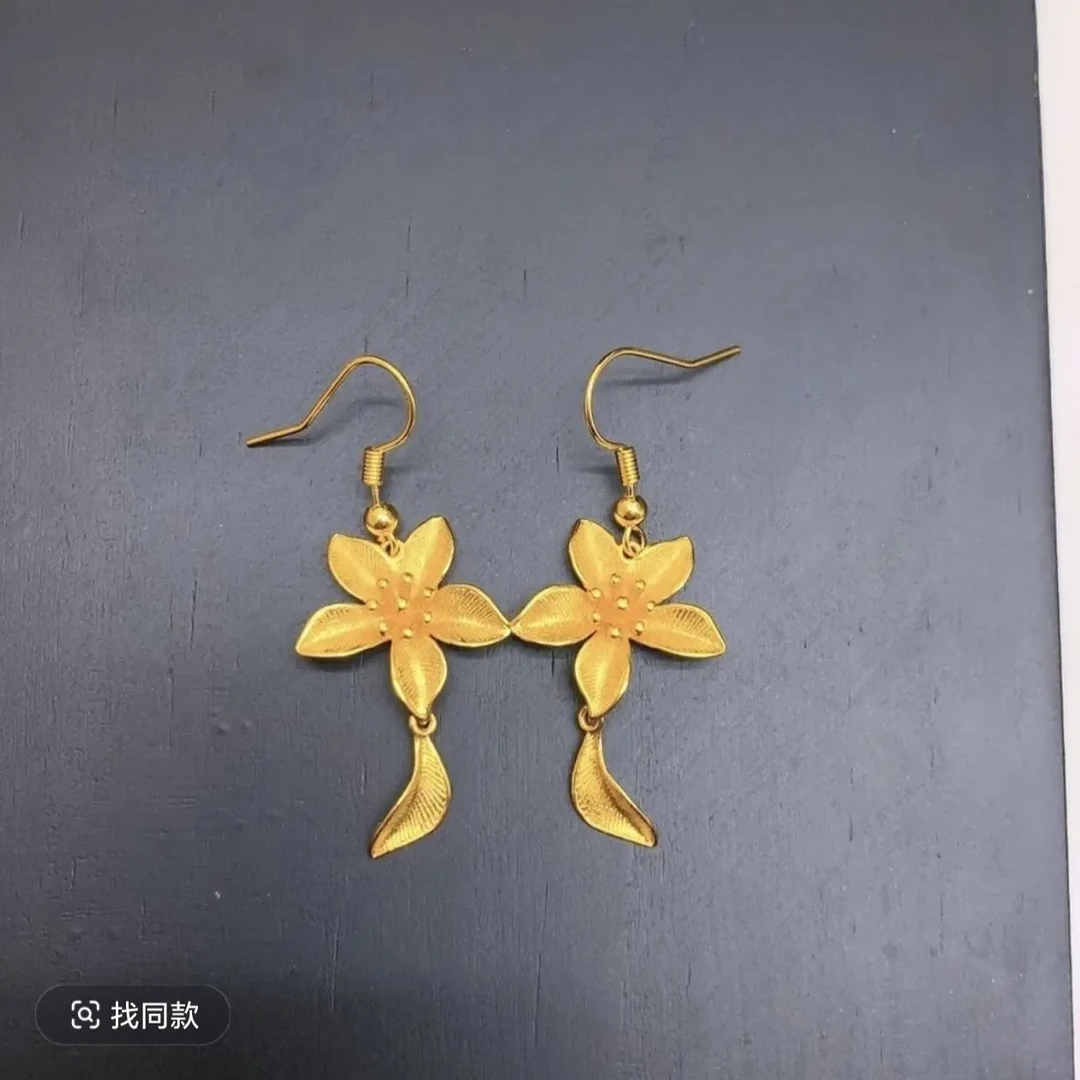 铜合金耳饰  精致金色【复古山茶花耳勾款】时尚气质百搭女款