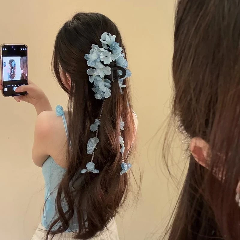 【韩匠】蝉鸣知夏氛围感绣球花抓夹设计流苏鲨鱼夹花朵发夹汽车用品